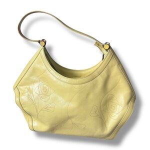Furla Elegant butter Yellow Leather Handbag candy etched flowers purse bag y2k